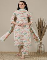 Shubhique Floral Cotton Straight Kurta set with Plazoo