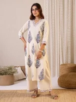Shubhique Floral Cotton Straight Kurta set with Plazoo - Image 3