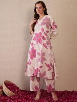 Shubhique Floral Cotton Straight Kurta set with Plazoo - Image 4