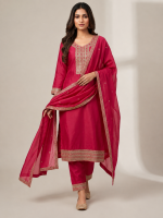 Chandari Silk Heavy Embroidery Work With Sequence Work
