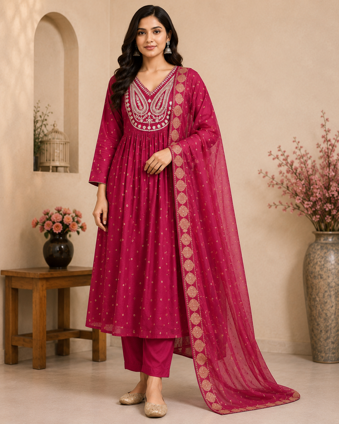 Maroon Anarkali Suit Set image 1 Maroon Anarkali Suit Set - Image 1