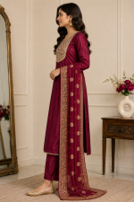 Maroon Mirror Embroidered Suit with Ciffon Dupatta - Image 3