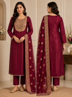 Maroon Mirror Embroidered Suit with Ciffon Dupatta - Image 2